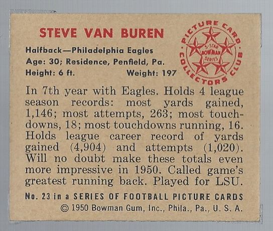 1950 Steve Van Buren (HOF) Bowman Football Card