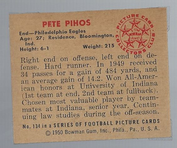 1950 Pete Pihos (Pro Football - HOF) Bowman Football Card 