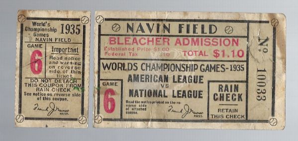1935 World Series (Detroit Tigers vs. Chicago Cubs) Ticket at Navin Field 