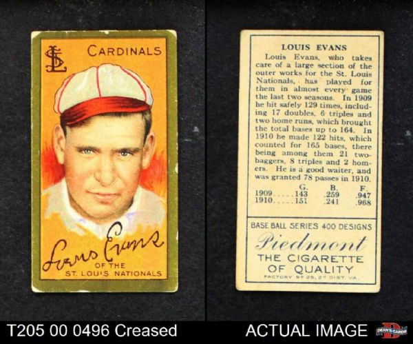1911 Louis Evans  T205 Gold Border Tobacco Card