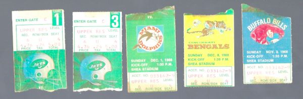 1968 NY Jets (AFL) Ticket Stub Lot of (5) - All from the Championship Season 