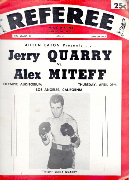 1967 Jerry Quarry vs. Alex Miteff Boxing Referee Program