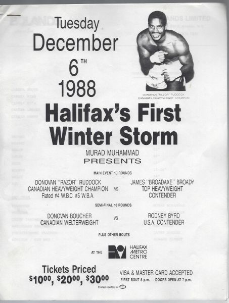 1988 Donovan Razor Ruddock vs. James Broady Boxing Program