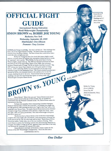 1989 Simon Brown vs. Bobby Joe Young (4) Page Boxing Program 