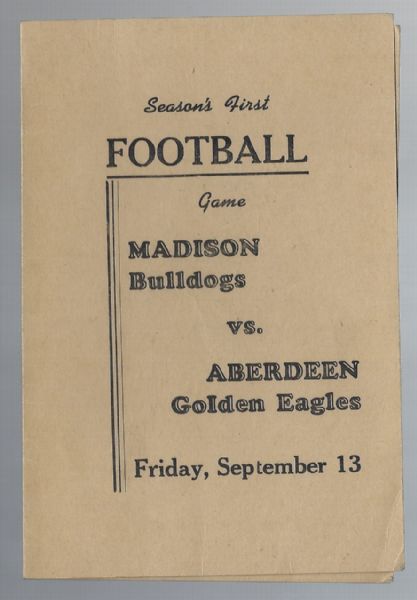 1940 Semi-Pro Football Scorecard - Madison vs Aberdeen - (4) Pages Fold Open 