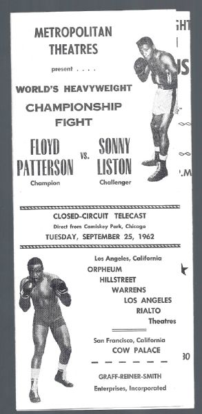 1962 Sonny Liston vs. Floyd Patterson - Heavyweight Championship - Fold Up Program 