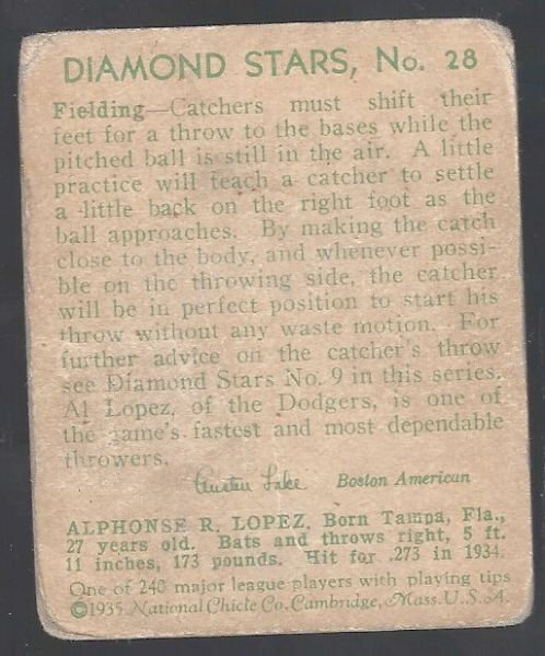 1935 Al Lopez (HOF) Diamond Stars Baseball Card