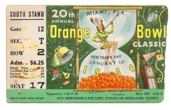 1954 Orange Bowl Ticket Stub
