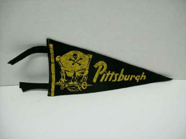 C. 1950's Pittsburg Pirates Smaller Size Pennant with Skull and Cross Bones on Hat
