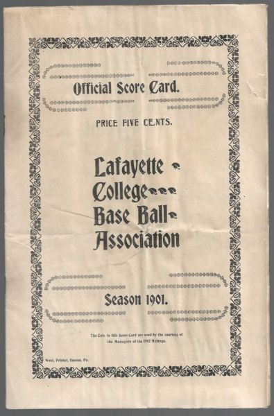 1901 College Baseball Program - Lafayette vs. Princeton - At Lafayette 