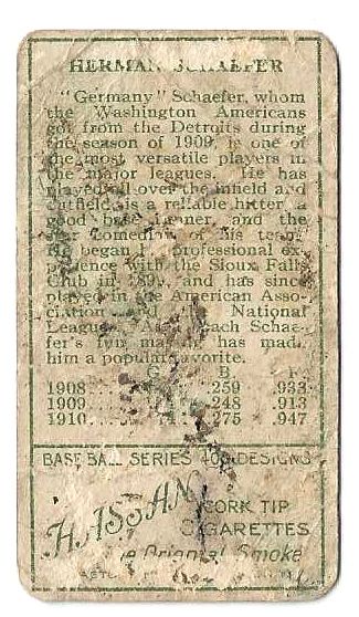 1911 Germany Schaefer T205 Gold Border Baseball Card 