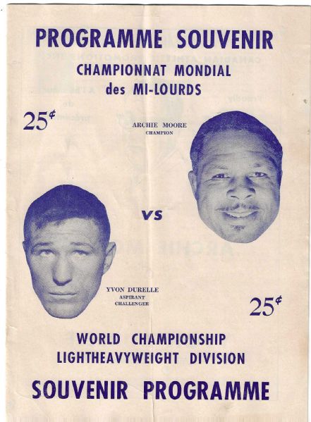 1959 Archie Moore vs. Yvon Durelle World LightHeavyWeight Division Championship Boxing Program 