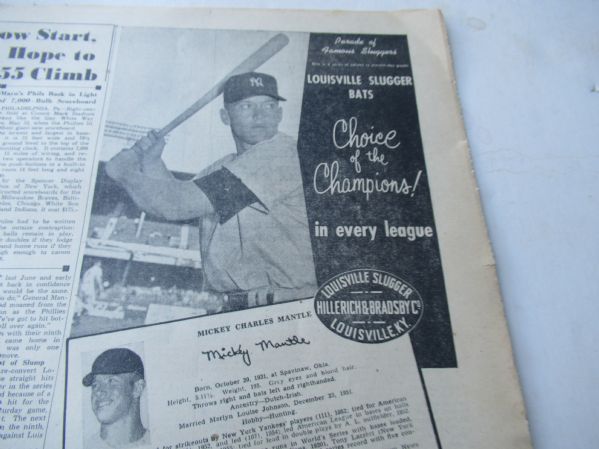 1956 Mickey Mantle Louisville Slugger (The Sporting News) Large Size Display Ad