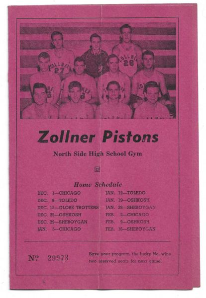 C. Late 1940's Zollner Pistons (NBA) vs. Chicago Studebakers Basketball Scorecard