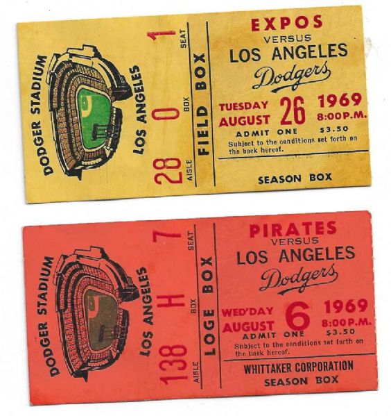 1969 LA Dodgers Lot of (2) Ticket Stubs
