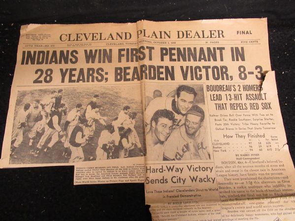 1948 Cleveland Indians Win 1st Pennant In (28) Years - Plain Dealer Partial Front Page