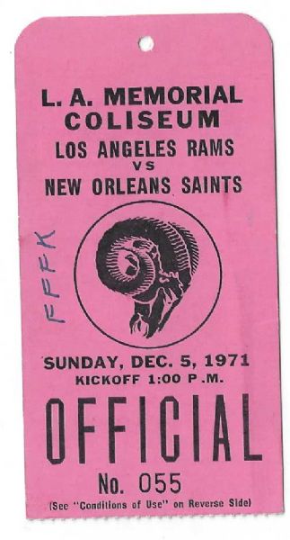 1971 LA Rams vs. NO Saints (NFL) - PPK Competition Ticket/Pass
