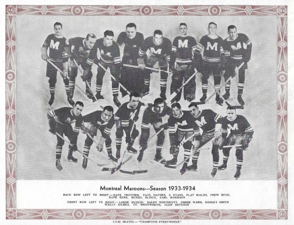 1933 - 34 Montreal Maroons (NHL) CCM Skates Team Photo