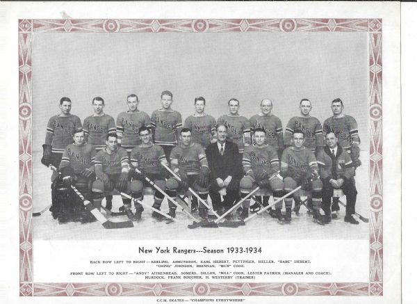 1933 - 34 NY Rangers (NHL) CCM Skates Team Photo