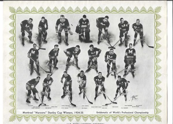1934 - 35 Montreal Maroons (NHL) Stanley Cup Winners Team Photo
