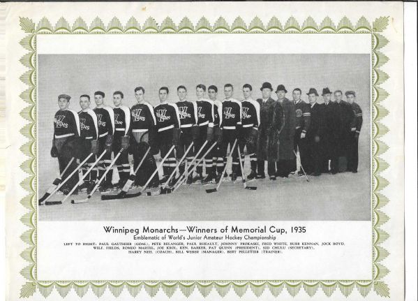1935 Winnipeg Monarchs (Junior Amateur Hockey Championship) Team Photo