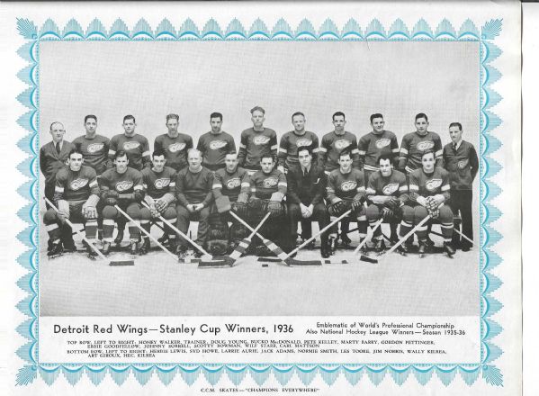 1936 Detroit Red Wings Stanley Cup Champions Team Photo
