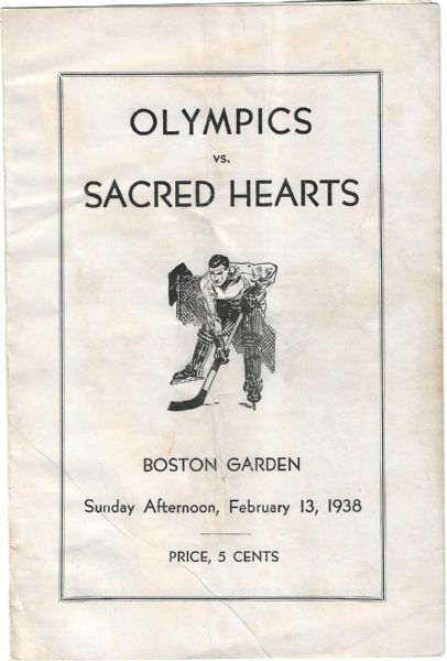 1938 Boston Olympics (Provincial Hockey League) vs Sacred Hearts Hockey Program 