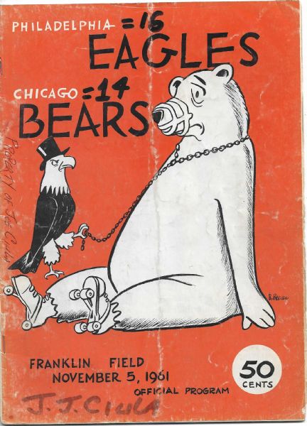 1961 Philadelphia Eagles (NFL) vs. Chicago Bears Pro Football Program  