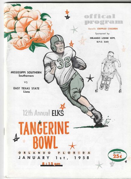 1958 Tangerine Bowl (East Texas State vs Mississippi Southern ) College Football Program 