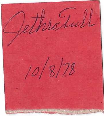 1978 Jethro Tull Rock Concert Ticket Stub