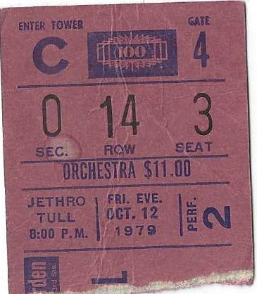 1979 Jethro Tull Rock Concert Ticket Stub