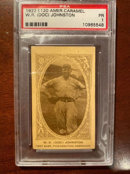 1922 WR Doc Johnson (Philadelphia Athletics) E120 American Caramel Card - PSA 1