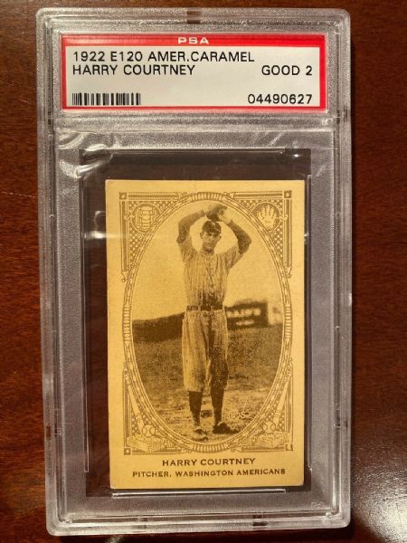 1922 Harry Courtney (Washington Senators) E120 American Caramel Card - PSA 2