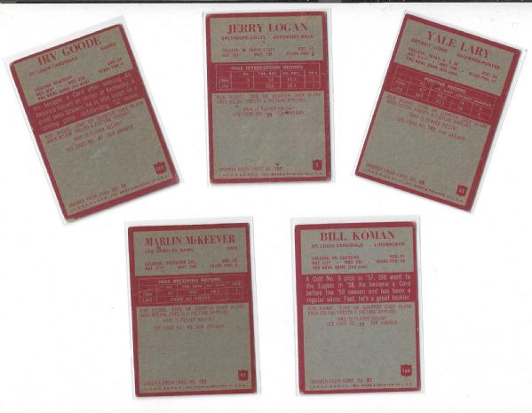 1965 Philadelphia Gum Football Card Lot of  (5) Cards