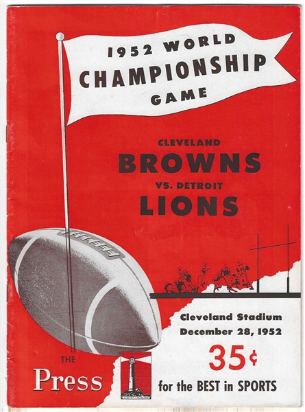 1952 NFL Championship Official Game Program - High Grade