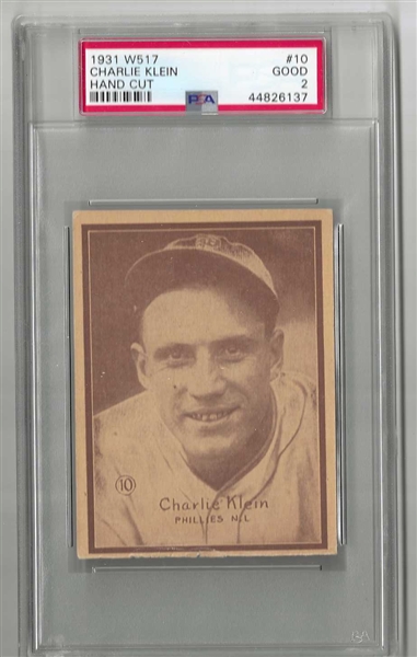 1931 Chuck Klein (HOF) W517 PSA Graded Good 2 Baseball Card