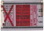 1951 MLB All-Star Game Ticket Stub at Detroit - Lesser Condition