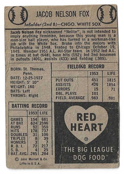 1954 Nellie Fox  ( HOF - White Sox) Red Heart Baseball Card
