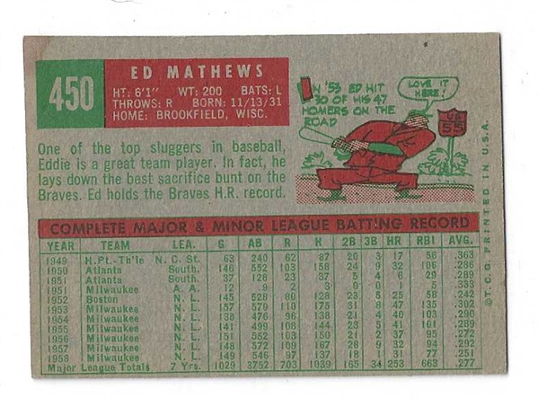 1959 Eddie Mathews (HOF) Topps Baseball Card
