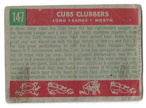 1959 Cubs Clubbers - Long, Banks & Moryn - Topps Baseball Card