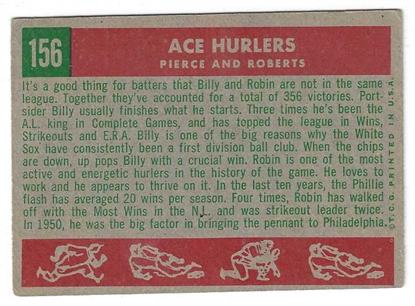 1959 Ace Hurlers - Billy Pierce & Robin Roberts - Topps Baseball Card