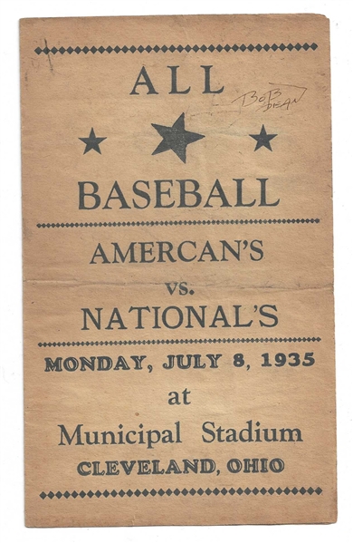1935 MLB Generic All-Star Game Scorecard at Cleveland 
