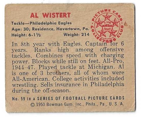 1950 Al Wistert Bowman Football Card
