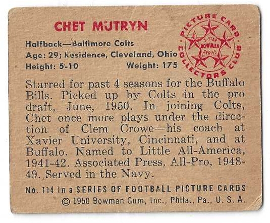 1950 Chet Mutryn Bowman Football Card