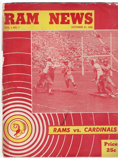 1948 LA Rams (NFL) vs. Chicago Cardinals Pro Football Program  