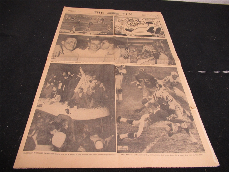 1958 Baltimore Sun (10) Page Sports Section With Multiple Picture Panels For Championship Game