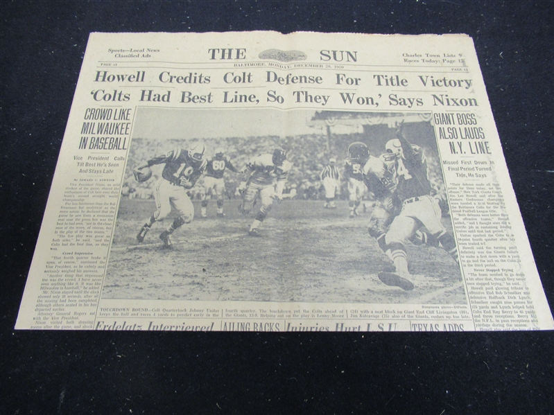 1959 Baltimore Sun (4) Page Sports Section With A Big Game Action Panel      