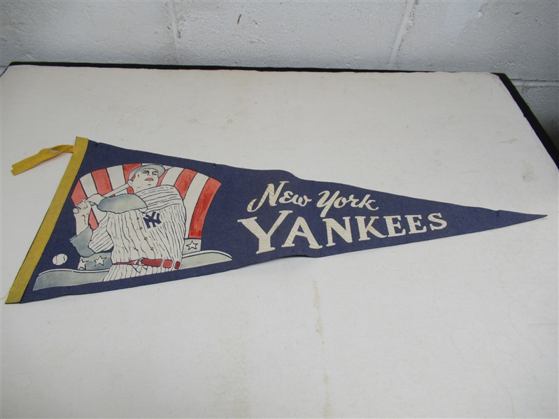 1950's NY Yankees Full Size Pennant With Babe Ruth Representation Graphic