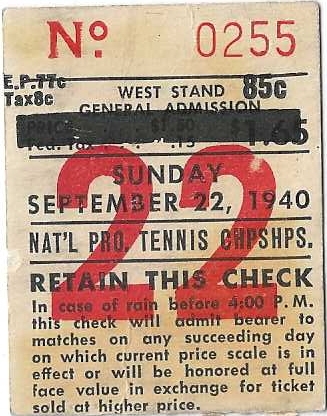 1940 Don Budge (Winner) - National Tennis Championship Ticket Stub