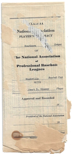 1940's Albert Kinsey (Des Moines Cubs/Nashville) Player Contract